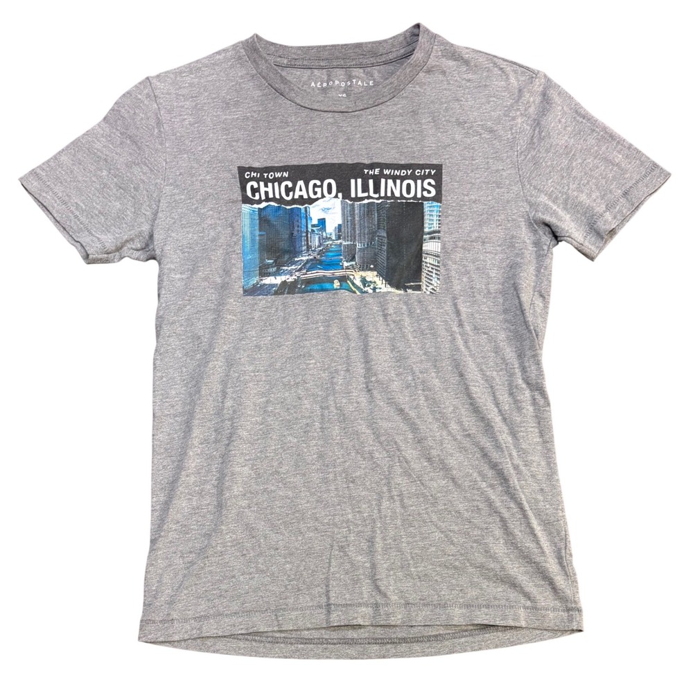 Aeropostale Men's XS Gray Chicago Illinois T-Shirt Short Sleeve City Graphic Tee